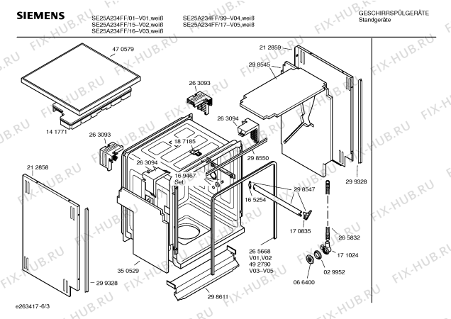 Схема №5 SE24A231FF с изображением Инструкция по эксплуатации для посудомоечной машины Siemens 00585882