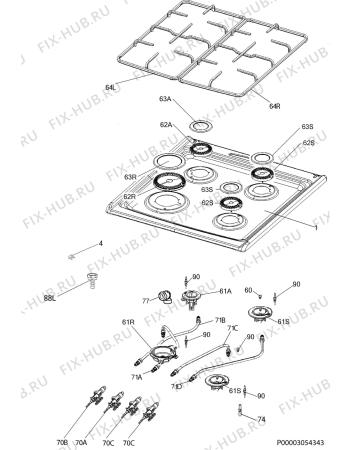 Взрыв-схема плиты (духовки) Electrolux EKG54100OX - Схема узла Hob