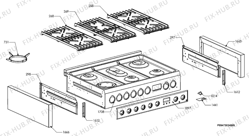 Взрыв-схема плиты (духовки) Electrolux EKM90710X - Схема узла Section 1