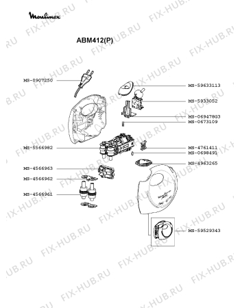 Взрыв-схема блендера (миксера) Moulinex ABM412(P) - Схема узла 9P000627.3P2