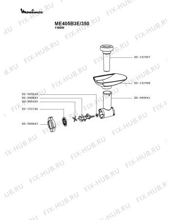 Взрыв-схема мясорубки Moulinex ME405B3E/350 - Схема узла UP003711.0P2