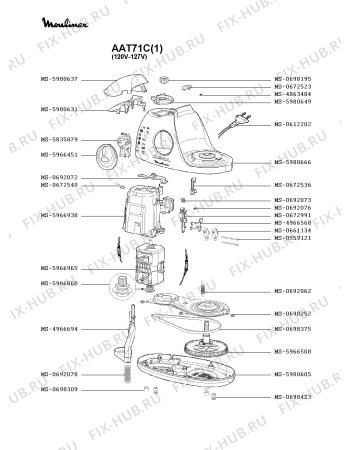 Взрыв-схема кухонного комбайна Moulinex AAT71C(1) - Схема узла VP000172.3P3
