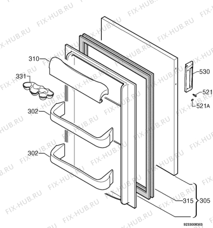 Взрыв-схема холодильника Rex Electrolux RT14 - Схема узла Door 003