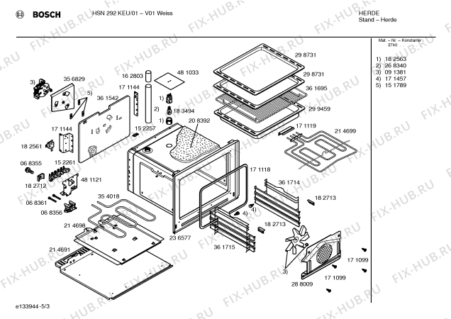 Взрыв-схема плиты (духовки) Bosch HSN292KEU - Схема узла 03