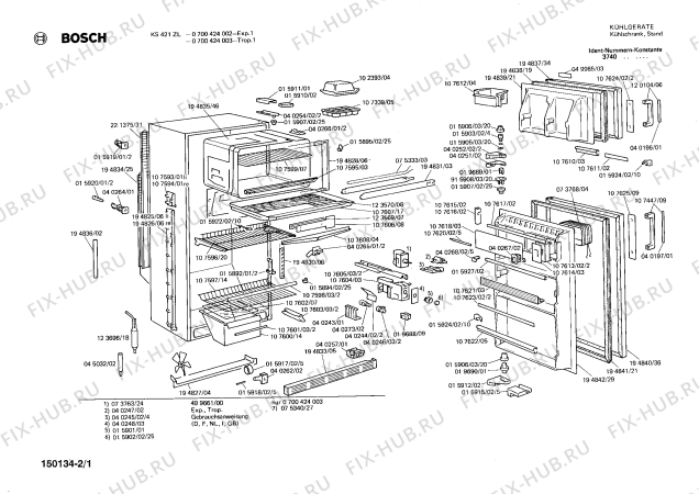 Схема №2 0700424002 KS421ZL с изображением Ось для холодильной камеры Bosch 00019690