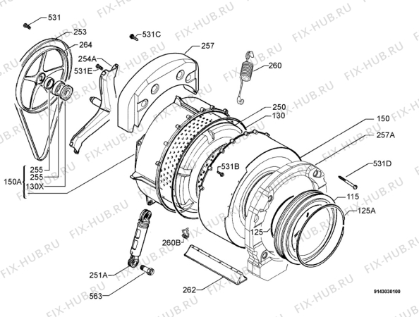 Взрыв-схема стиральной машины Electrolux EWF895 - Схема узла Functional parts 267