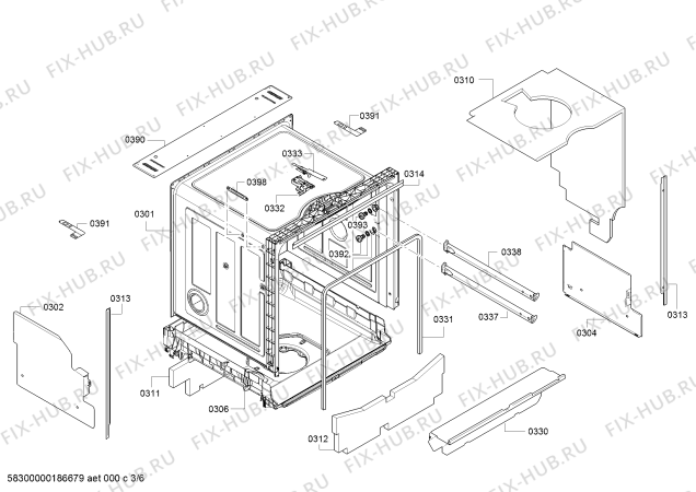 Схема №2 S41L60N0EU с изображением Передняя панель для посудомоечной машины Bosch 00791049