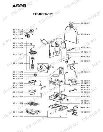 Схема №1 EX6400FR/1P0 с изображением Часть корпуса для электрокофеварки Seb MS-621674