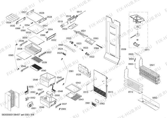 Схема №4 B22CS51SNS с изображением Испаритель для холодильника Bosch 00682508