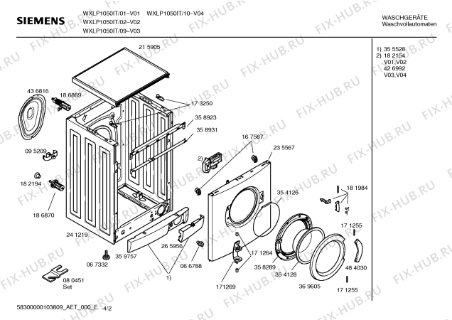 Схема №4 WXLP1050IT SIWAMAT  XLP1050 с изображением Таблица программ для стиралки Siemens 00591620