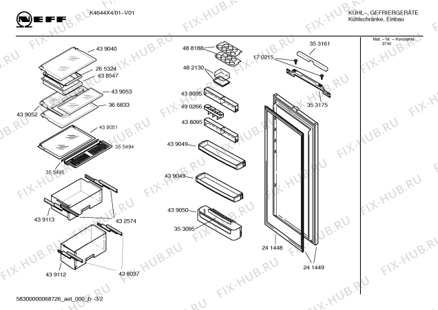 Схема №2 K4644X4 с изображением Инструкция по эксплуатации для холодильной камеры Bosch 00590874