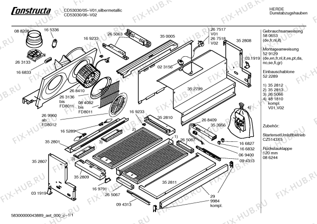 Схема №1 CD53030 с изображением Инструкция по эксплуатации для вытяжки Bosch 00580653