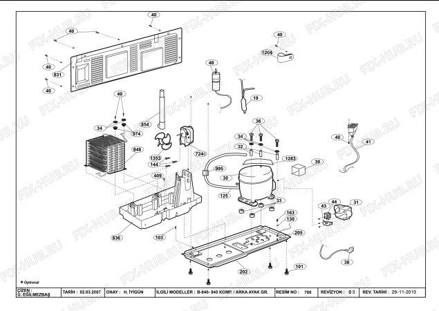 Взрыв-схема холодильника Beko BEKO DNE 65000 M (7221246973) - COMP.TERMINAL ASSY.(B-840/845)