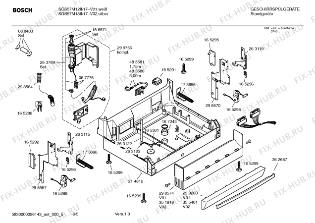 Схема №5 SGS57M12II с изображением Инструкция по эксплуатации для электропосудомоечной машины Bosch 00591469