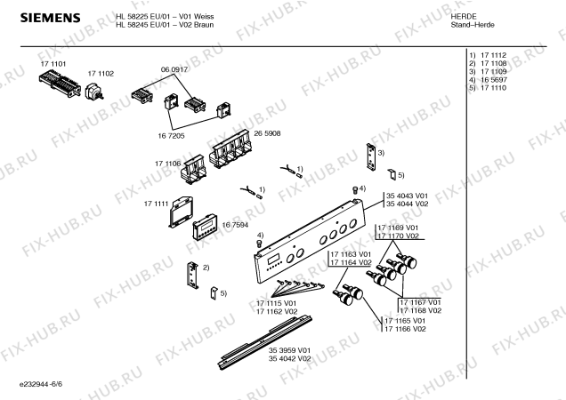 Взрыв-схема плиты (духовки) Siemens HL58245EU - Схема узла 06