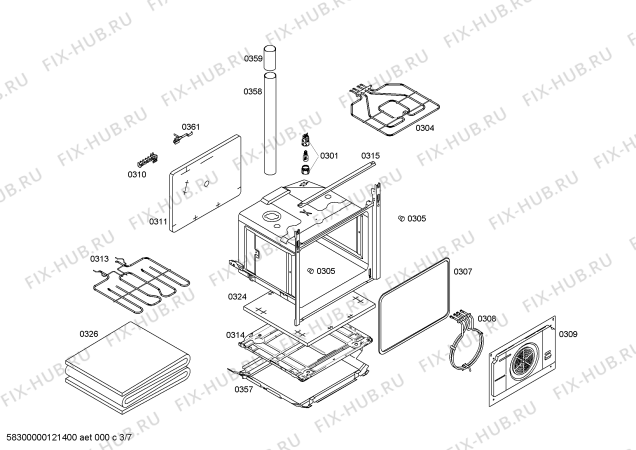 Взрыв-схема плиты (духовки) Bosch HLN424320V - Схема узла 03