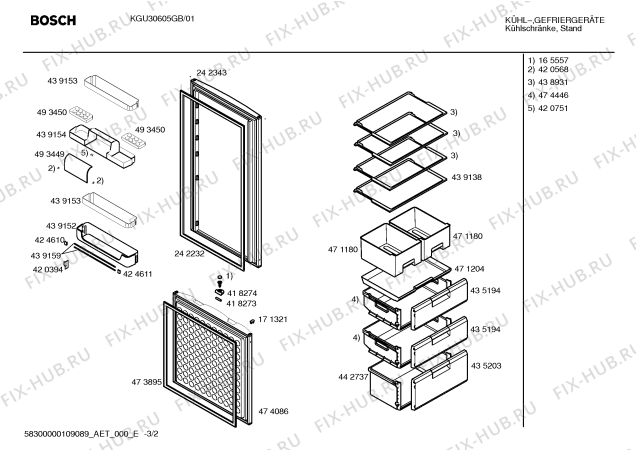 Взрыв-схема холодильника Bosch KGU30605GB - Схема узла 02