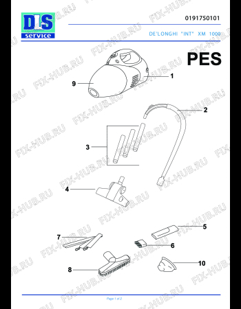 Схема №1 XM 1000 с изображением Щетка (насадка) для пылесоса DELONGHI FU1005