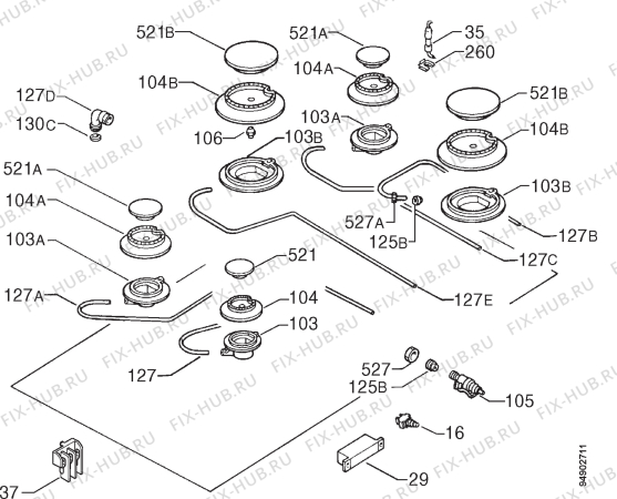 Взрыв-схема плиты (духовки) Zanussi ZGF753ICLA - Схема узла Functional parts 267