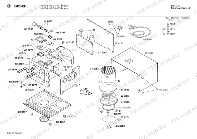 Взрыв-схема микроволновой печи Bosch HMG3103 - Схема узла 03