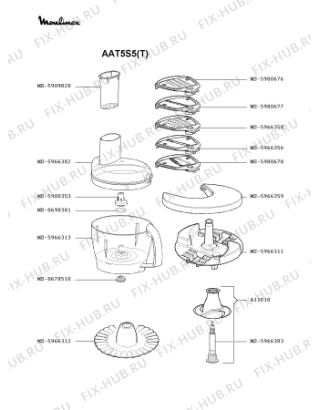 Взрыв-схема кухонного комбайна Moulinex AAT5S5(T) - Схема узла 6P002632.2P3