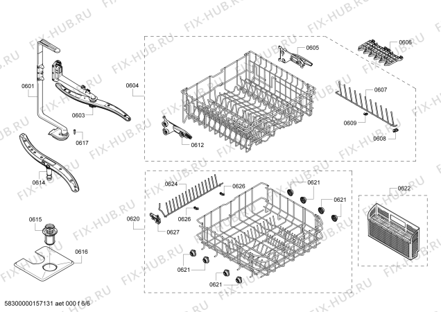 Взрыв-схема посудомоечной машины Bosch SHE43RL6UC Silence Plus 48dB - Схема узла 06