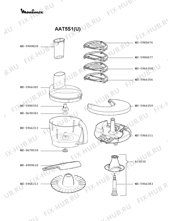 Взрыв-схема кухонного комбайна Moulinex AAT5S1(U) - Схема узла KP002806.4P3