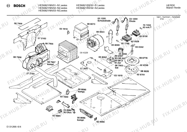 Взрыв-схема плиты (духовки) Bosch HES6821SS - Схема узла 04