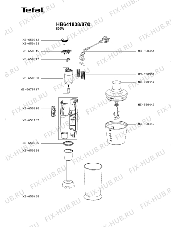 Схема №1 HB64A838/870 с изображением Часть корпуса для блендера (миксера) Tefal MS-651167