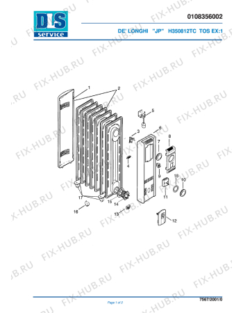 Схема №1 H350812TC TOS EX:1 с изображением Модуль (плата) для обогревателя (вентилятора) DELONGHI 5908009200