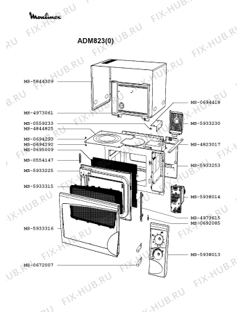 Взрыв-схема микроволновой печи Moulinex ADM823(0) - Схема узла 8P002060.0P2