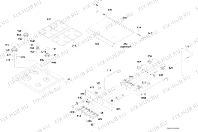 Взрыв-схема плиты (духовки) Zoppas PCG650GW - Схема узла Hob