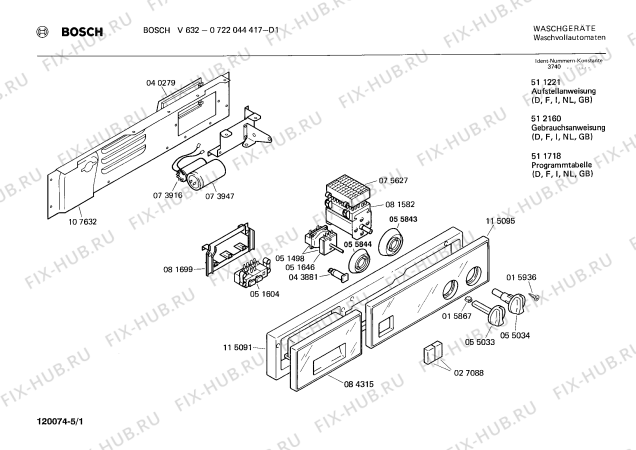Схема №2 0722044417 V632 с изображением Панель управления для стиралки Bosch 00115095
