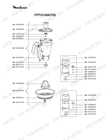 Взрыв-схема кухонного комбайна Moulinex FP7331BA/700 - Схема узла 7P004029.1P2