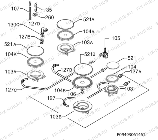 Взрыв-схема плиты (духовки) Zanussi ZGG62414XA - Схема узла Functional parts 267