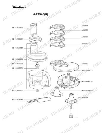 Взрыв-схема кухонного комбайна Moulinex AAT945(0) - Схема узла KP000358.4P4
