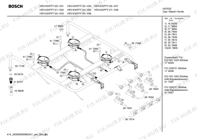 Схема №3 HGS442UC с изображением Кабель для плиты (духовки) Bosch 00492449