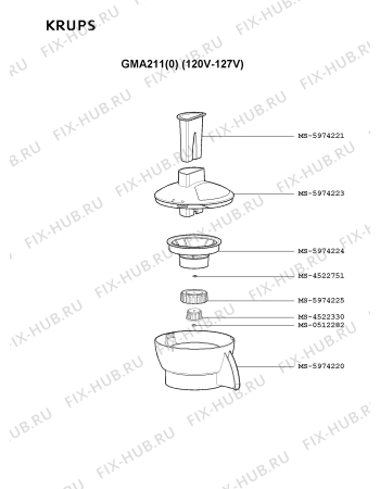 Взрыв-схема блендера (миксера) Krups GMA211(0) - Схема узла UP001302.6P2