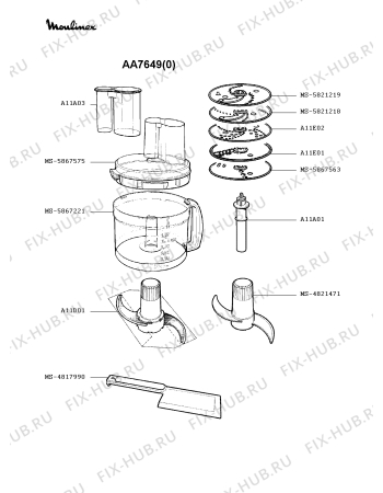 Взрыв-схема кухонного комбайна Moulinex AA7649(0) - Схема узла FP000203.1P2