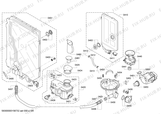 Взрыв-схема посудомоечной машины Bosch SMI53M95IL, ActiveWater L 6,5l made in Germany - Схема узла 04