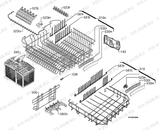 Взрыв-схема посудомоечной машины Privileg 00931302_11229 - Схема узла Basket 160