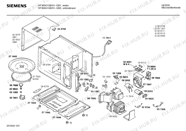 Взрыв-схема микроволновой печи Siemens HF36041GB - Схема узла 03
