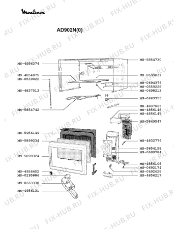 Взрыв-схема микроволновой печи Moulinex AD902N(0) - Схема узла AP002362.6P3