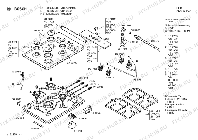 Схема №1 NET632CNL с изображением Газовый кран для электропечи Bosch 00151803