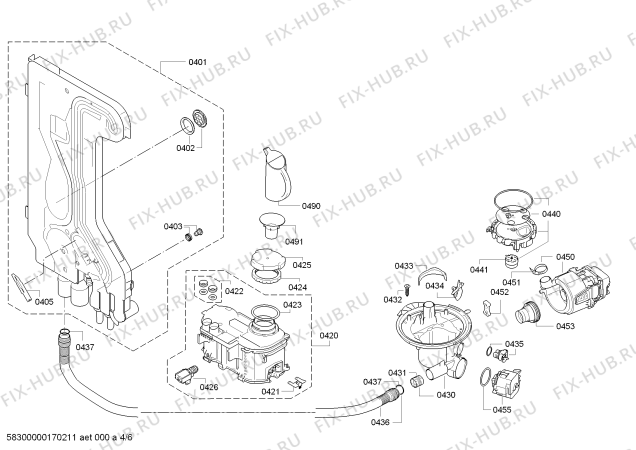 Взрыв-схема посудомоечной машины Bosch SMI40E75IL, AquaStop made in Germany - Схема узла 04
