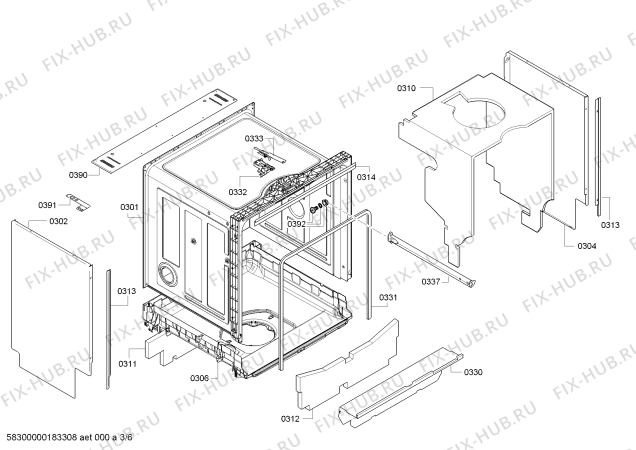 Взрыв-схема посудомоечной машины Bosch SMU40D22SK AquaStop - Схема узла 03