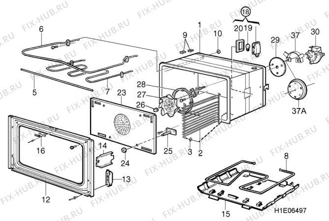 Взрыв-схема комплектующей Elektro Helios SK6268 - Схема узла H10 Main Oven Cavity (large)