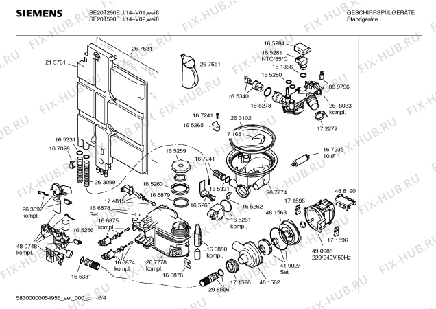 Взрыв-схема посудомоечной машины Siemens SE20T290EU - Схема узла 04