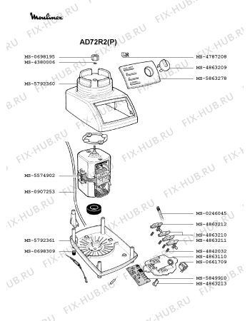 Взрыв-схема блендера (миксера) Moulinex AD72R2(P) - Схема узла 5P001264.1P2