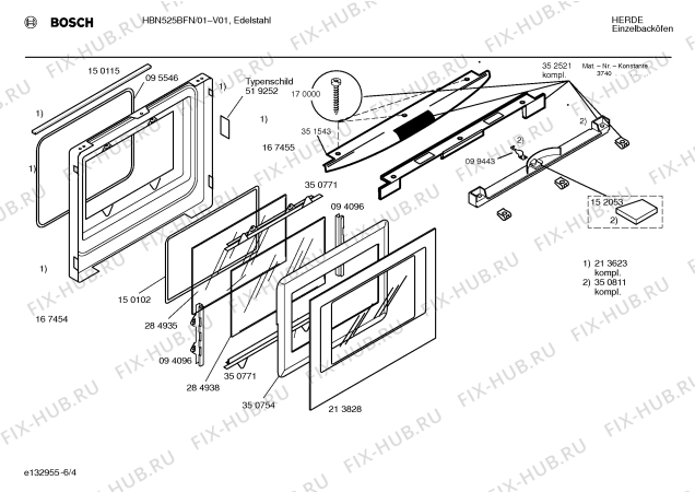 Схема №4 HBN526AFN с изображением Ручка управления духовкой для духового шкафа Bosch 00163249